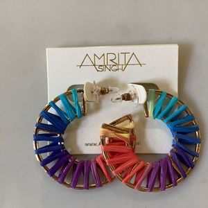 Amrita Singh rainbow raffia hoop earrings